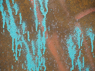 brown, blue, and red abstract painting
